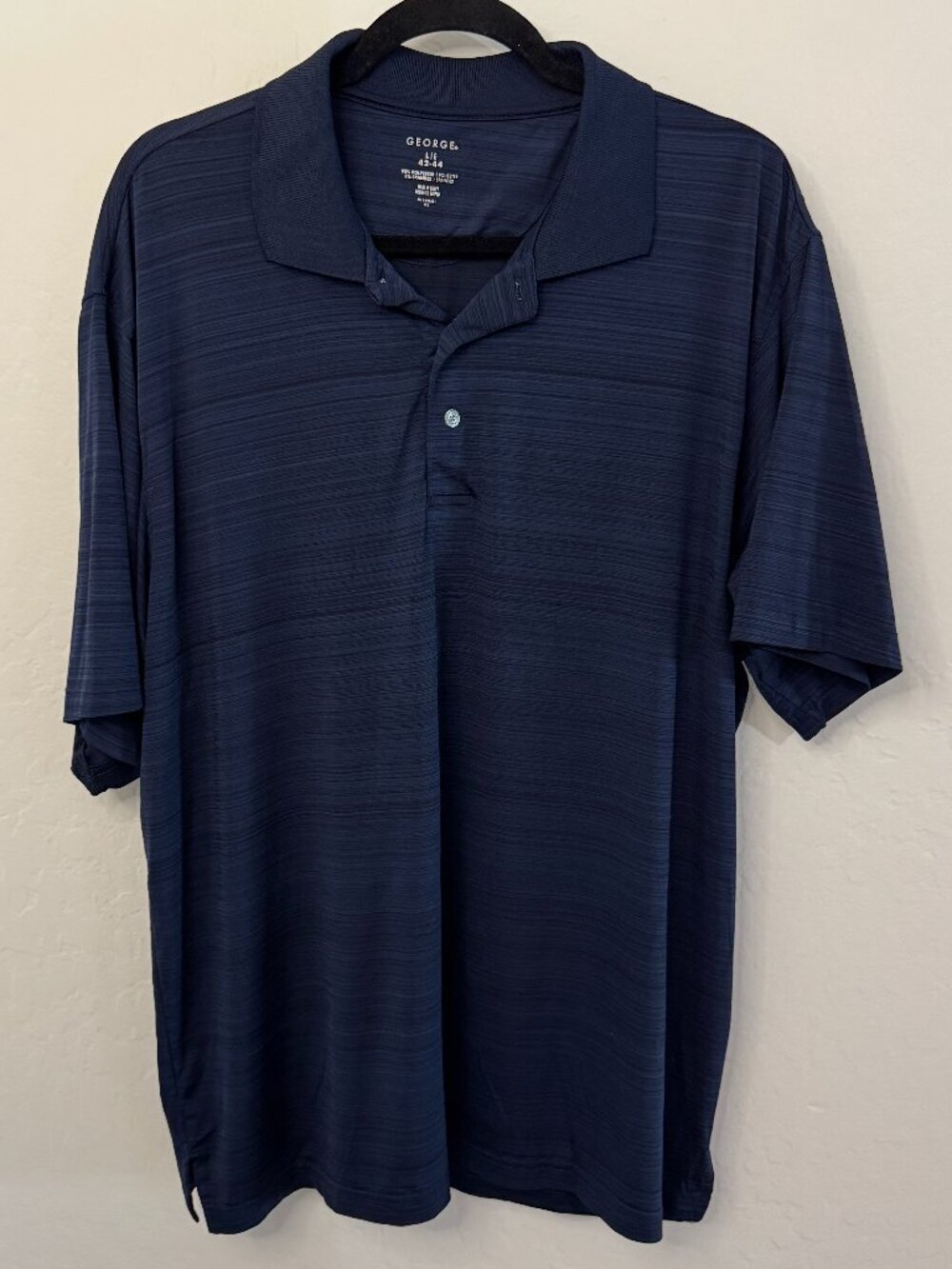 George Navy Blue Textured Stripe Short Sleeve Polo Shirt | Size L